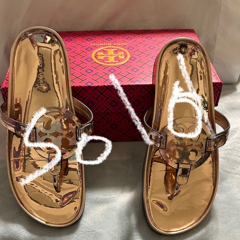 Tory Burch Shiny Gold Slide Sandals
   SOLD